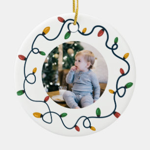 String Lights Custom Photo Baby 1st Christmas Ceramic Ornament