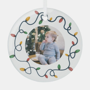 String Lights Custom Photo Baby 1st Christmas Glass Ornament