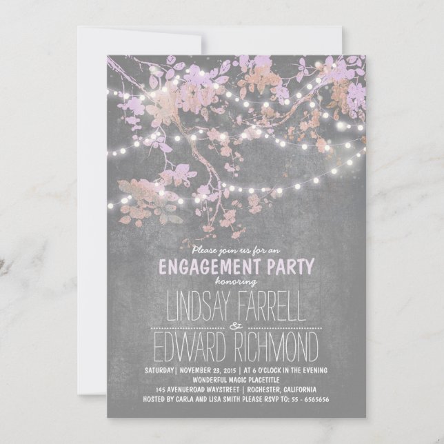 String lights cute and fancy engagement party invitation (Front)