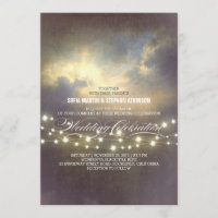string lights dramatic sunset wedding invitation