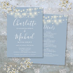 String Lights Dusty Blue All In One Simple Wedding Invitation<br><div class="desc">Featuring pretty string lights and signature style names,  this elegant dusty blue wedding invitation can be personalized with all your special wedding day information on the reverse,  including your RSVP,  accommodation,  and additional details. Designed by Thisisnotme©</div>