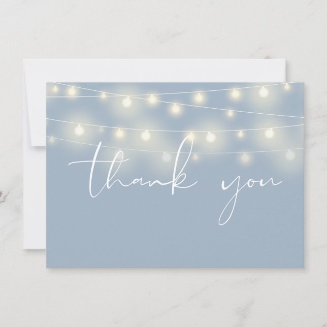 String Lights Dusty Blue Script Calligraphy Thank You Card (Front)