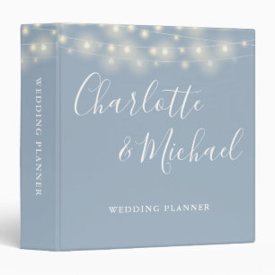 String Lights Dusty Blue Script Wedding Planner Binder