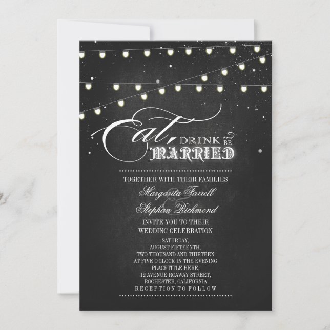 String lights Eat, Drink and Be Married Wedding Invitation (Front)