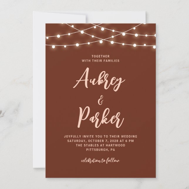 String Lights EDITABLE COLOR Wedding Invitation (Front)