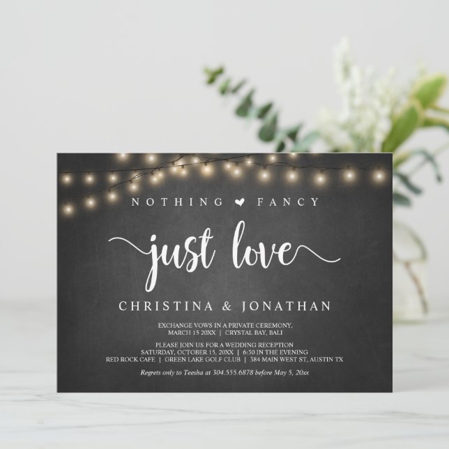 String Lights, Elopement, Nothing Fancy Just Love  Invitation (Standing Front)