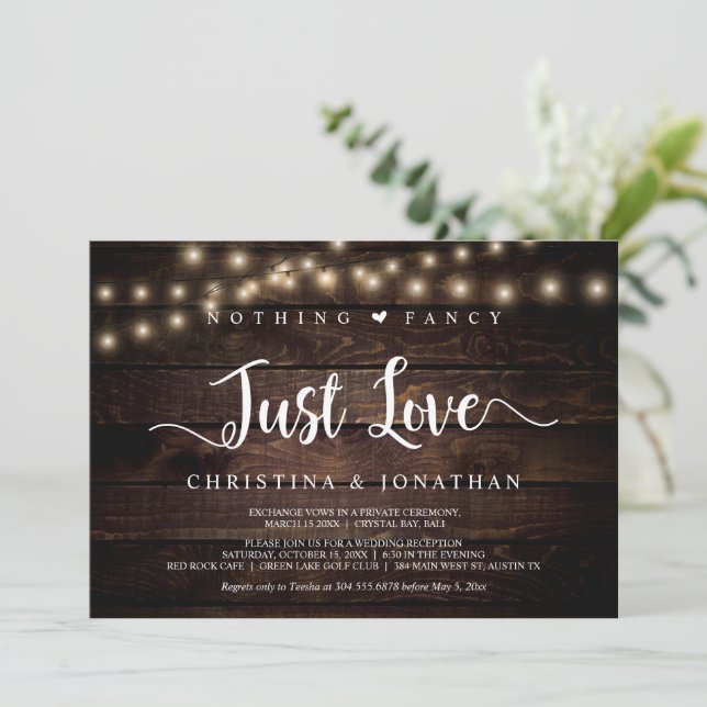 String Lights, Elopement, Nothing Fancy Just Love Invitation (Standing Front)