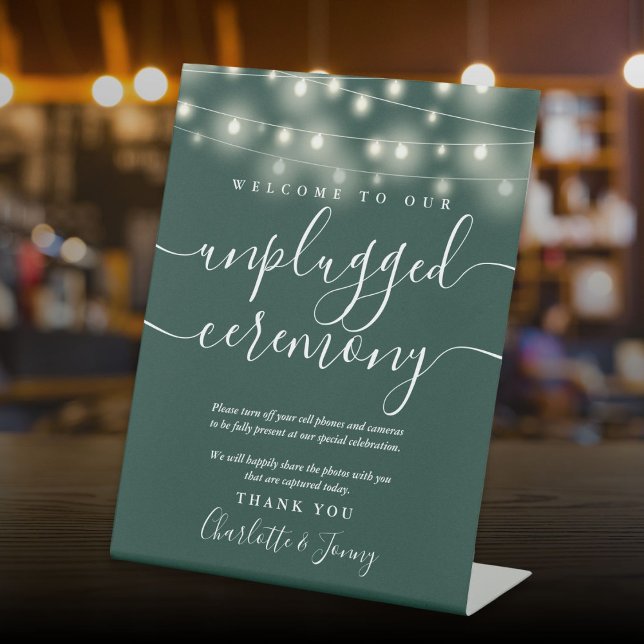 String Lights Emerald Green Unplugged Ceremony Pedestal Sign (String Lights Emerald Green Unplugged Ceremony Pedestal Sign
)