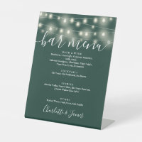 String Lights Emerald Green Wedding Bar Menu