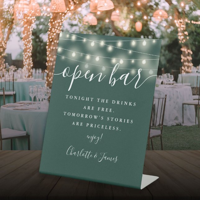 String Lights Emerald Signature Script Open Bar Pedestal Sign (String Lights Emerald Signature Script Open Bar Pedestal Sign)