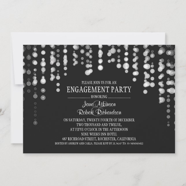 string lights engagement party invitations (Front)