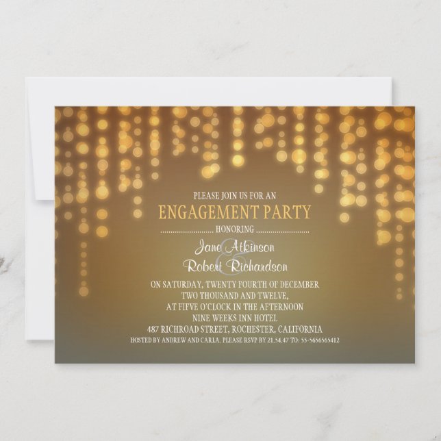 string lights engagement party invitations (Front)