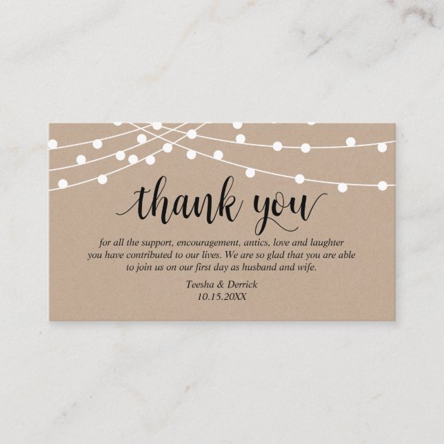 String lights, Farm Kraft theme, Wedding Thank you Enclosure Card (Front)