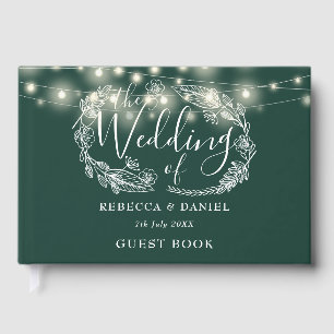 String Lights Floral Emerald Green Wedding Guest Book