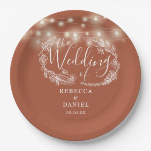 String Lights Floral Terracotta Wedding Paper Plate