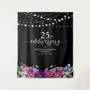 String Lights & Flowers 25th Wedding Anniversary Tapestry