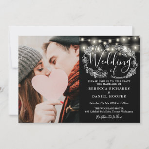 String Lights Foliage Photo All In One Wedding Invitation
