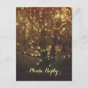 string lights forest trees RSVP postcards