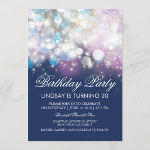 String Lights Glam Navy Vintage Birthday Party Invitation