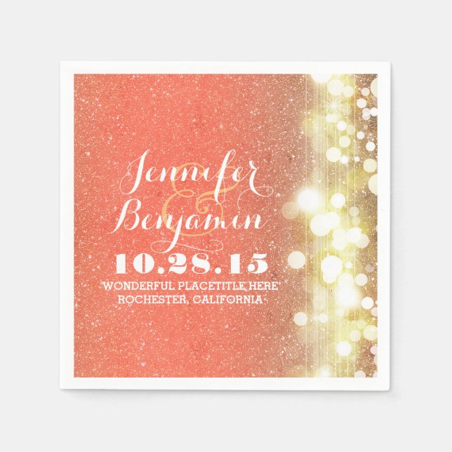 String lights glitter glamours peach and gold napkin (Front)