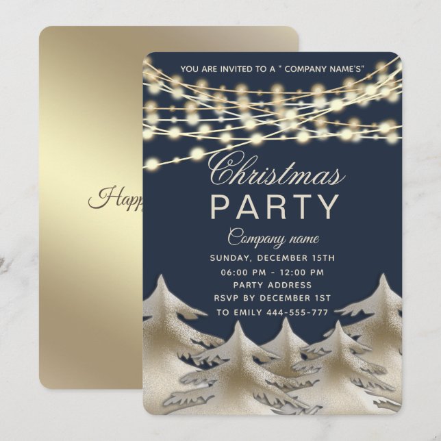 string lights  gold  corporate Christmas party  In Invitation (Front/Back)