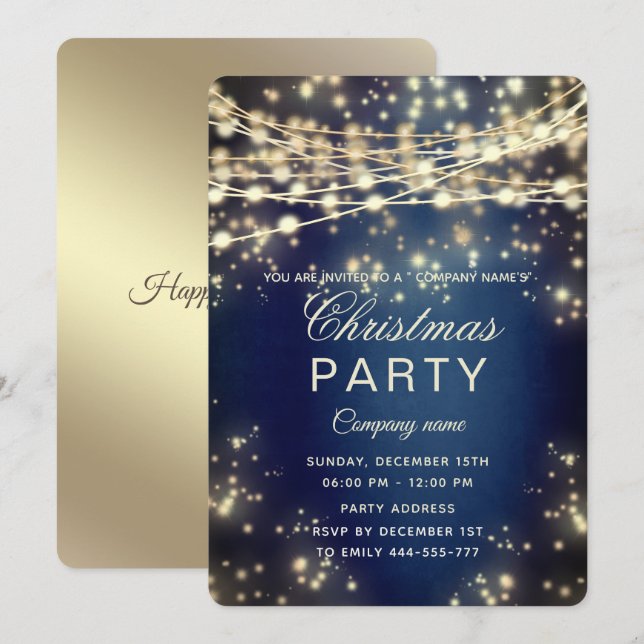 string lights  gold  corporate Christmas party  Invitation (Front/Back)