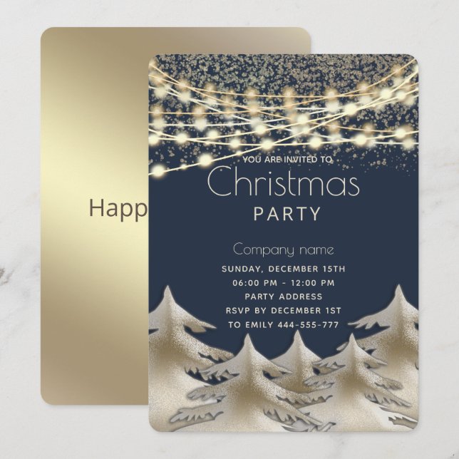 string lights  gold  corporate Christmas party   Invitation (Front/Back)