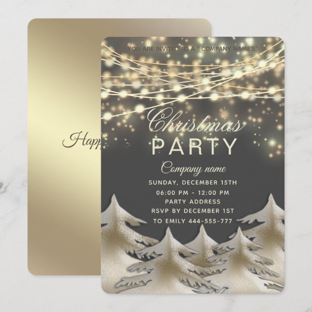 string lights  gold  corporate Christmas party Invitation (Front/Back)