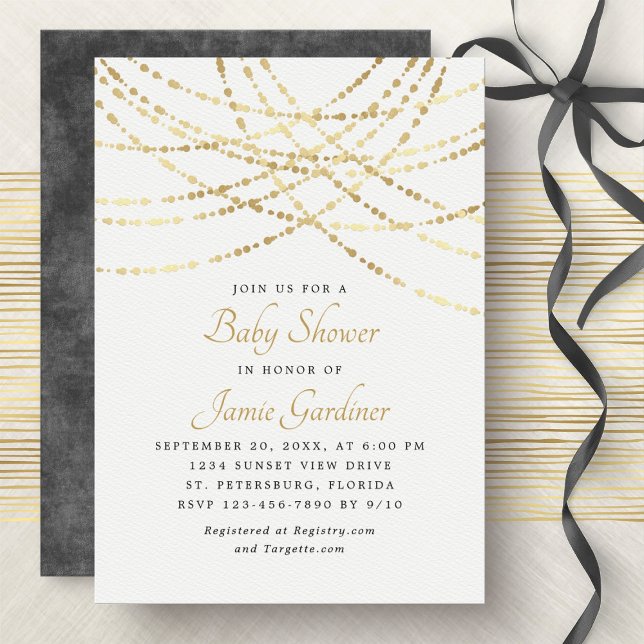 String Lights Gold Elegant Baby Shower Invitation (Creator Uploaded)