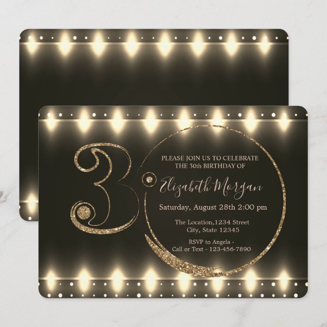 String Lights Gold Glitter 30th Birthday   Invitation (Front/Back)
