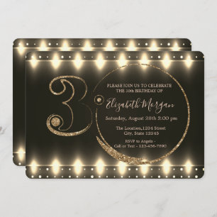 String Lights Gold Glitter 30th Birthday   Invitation