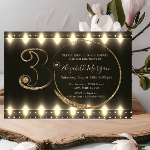String Lights Gold Glitter 30th Birthday Invitation