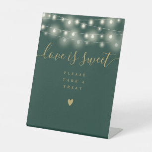 String Lights Green And Gold Love Is Sweet Favor  Pedestal Sign