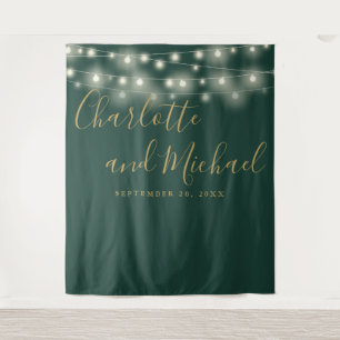 String Lights Green Gold Wedding Photo Backdrop Tapestry