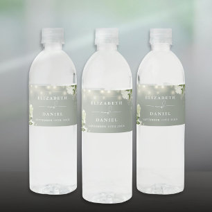String Lights Greenery Floral Sage Green Wedding Water Bottle Label