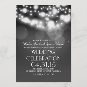 String lights grey elegant wedding invites
