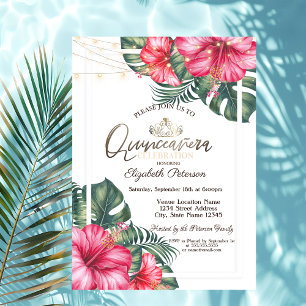 String Lights Hibuscus Summer Quinceañera Invitation