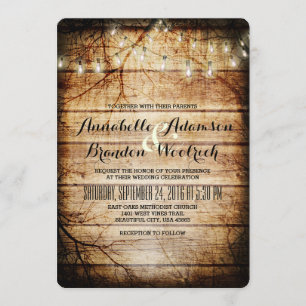 String Lights in Tree Vintage Barn Wood Rustic Invitation
