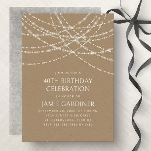 String Lights Kraft Birthday Invitation