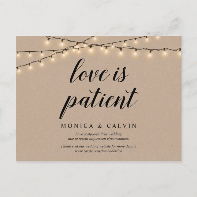 String Lights, Kraft, Love is patient, postponed Postcard (Front)