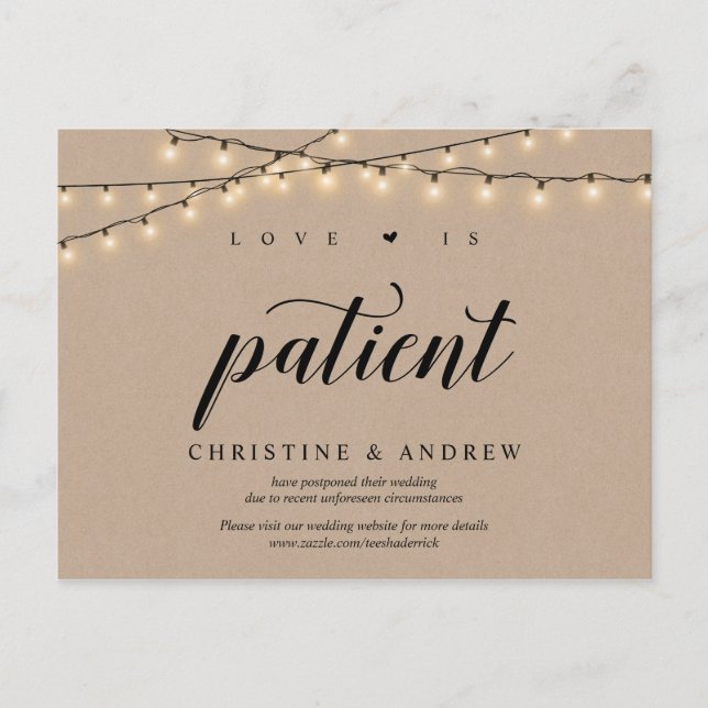 String Lights, Kraft, Love is patient, postponed Postcard (Front)