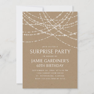 String Lights Kraft Surprise Birthday Invitation