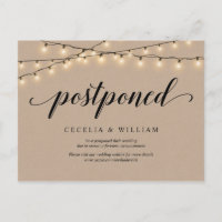 String Lights, Kraft, Wedding Invitation Postponed