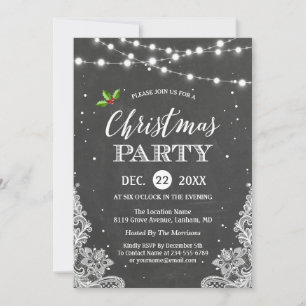 String Lights Lace Chalkboard Christmas Party Invitation