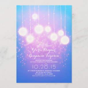 string lights & lanterns light blue wedding invite