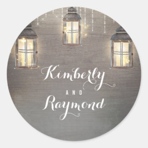 String Lights Lanterns Rustic Wedding Classic Round Sticker