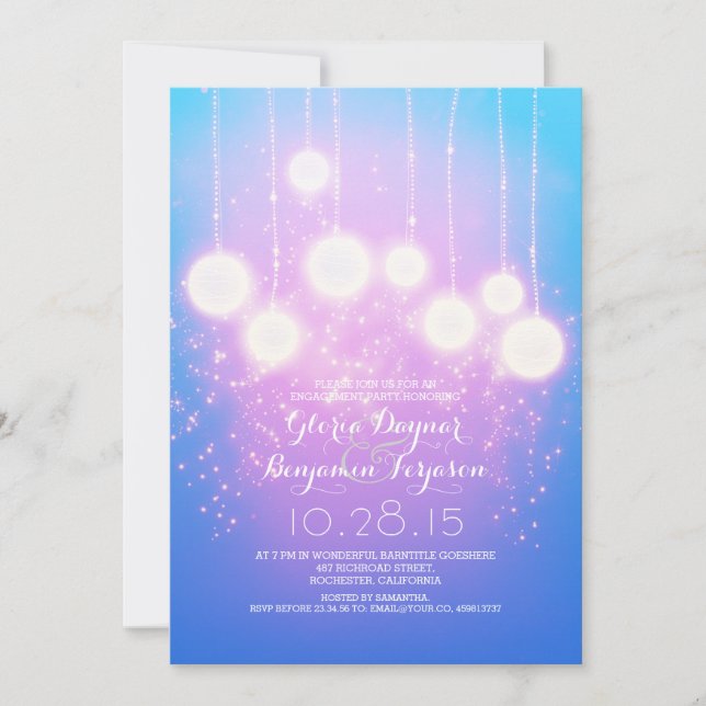 string lights & lanterns shine engagement party invitation (Front)