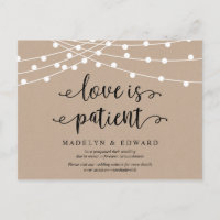 String lights, Love is patient, wedding postponed