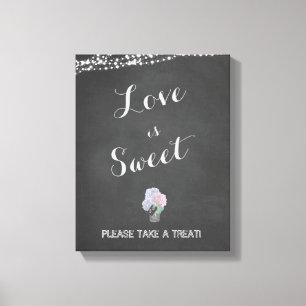 String Lights Mason Jar Chalkboard LOVE is SWEET Canvas Print
