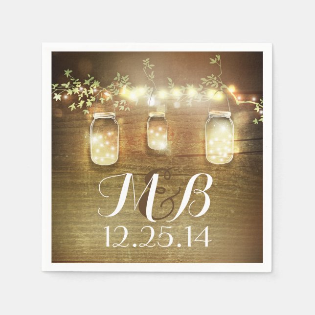 String Lights Mason Jars Rustic Barn Wedding Napkin (Front)